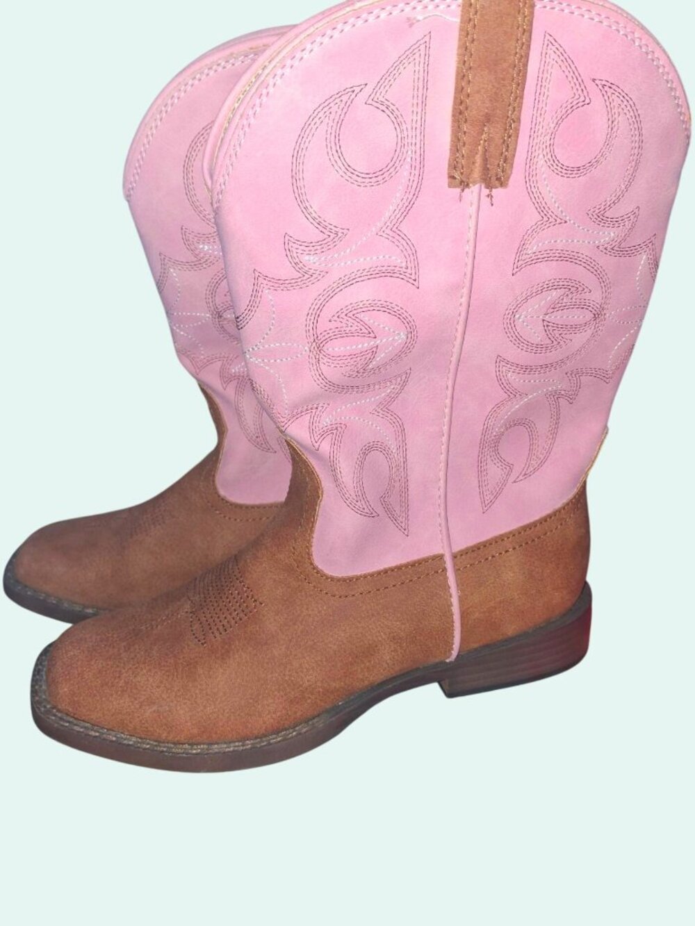 Girls Pink & Brown Leather Western Cowboy Boots Size 3Y Like New*SH2
